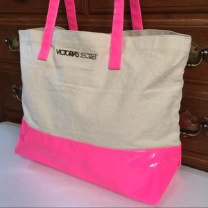 ▫️VS Off White Canvas & Neon Pink Vinyl Beach Tote